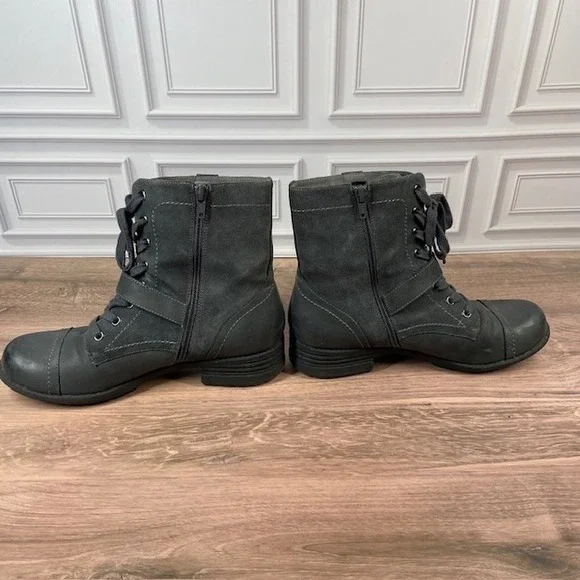 ABEO Verity Leather Combat/Moto Boots Lace Up Buckle Accent EUC Gray Size 9.5N - Picture 12 of 16
